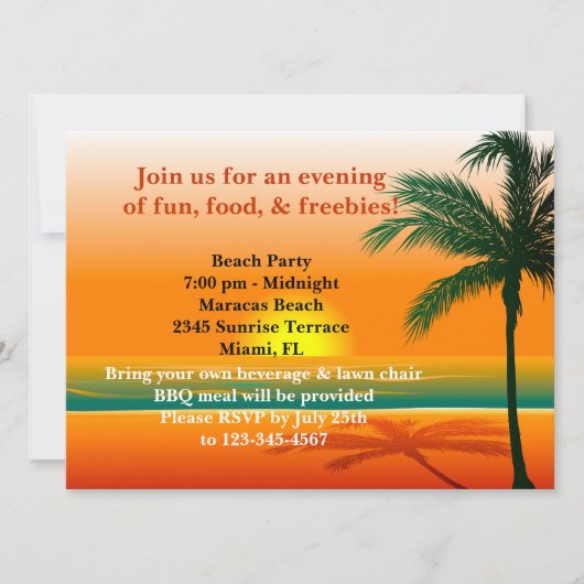 Invitation à une fête sur la plage (Devant)