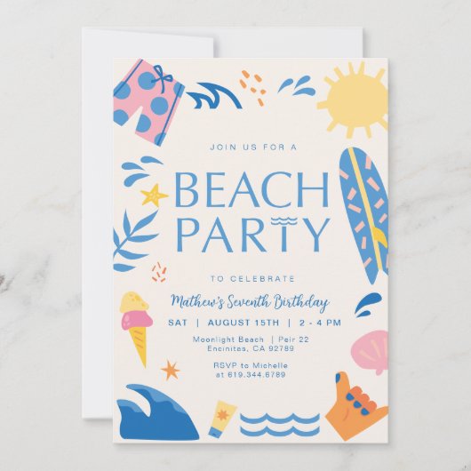 Invitation à une fête sur la plage | Invitation à (Devant)