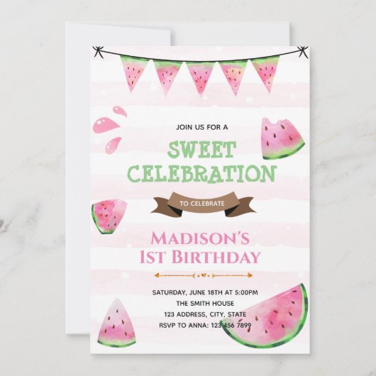 Invitation à une fête sur le thème de la pastèque (Devant)