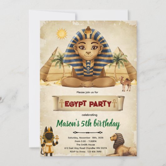 Invitation à une fête sur le thème de l'Égypte (Devant)
