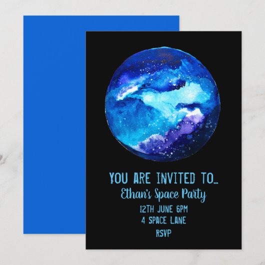 Invitation à une fête sur le thème de l'espace pou (Devant / Derrière)