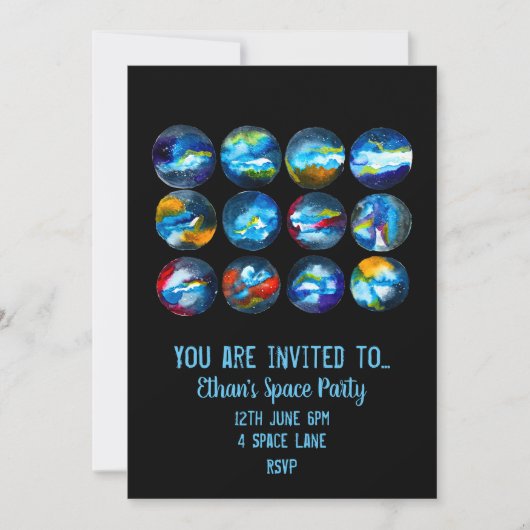 Invitation à une fête sur le thème de l'espace pou (Devant)