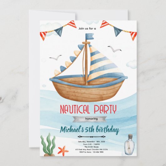 Invitation à une fête sur le thème des bateaux nau (Devant)