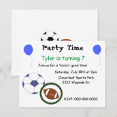 Invitation à une fête sur le thème des sports (Devant / Derrière)
