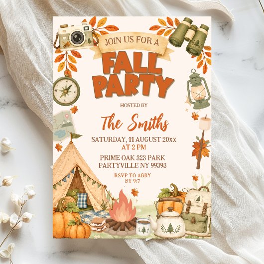 Invitation à une fête sur le thème du camping d'au