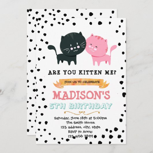 Invitation à une fête sur le thème du chat mignon (Devant / Derrière)