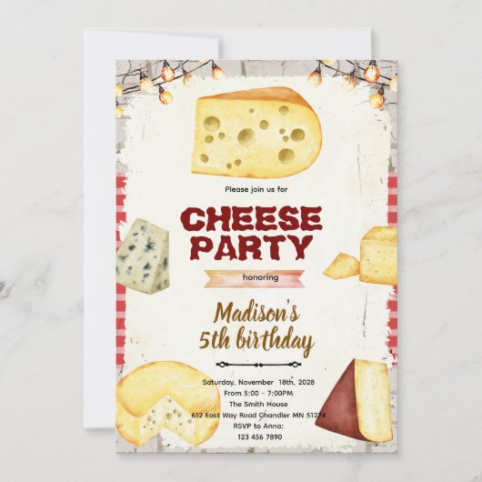 Invitation à une fête sur le thème du fromage (Devant)