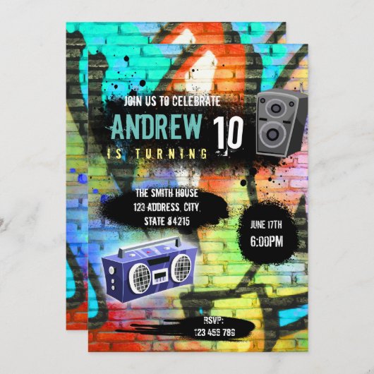 Invitation à une fête sur le thème hip-hop mignon (Devant / Derrière)