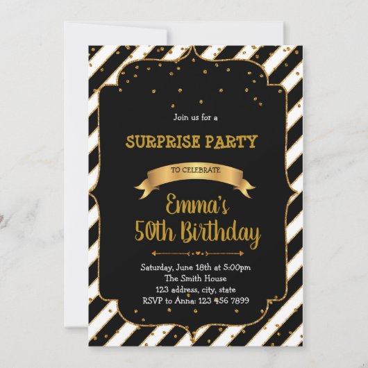 Invitation à une fête sur le thème noir et or (Devant)