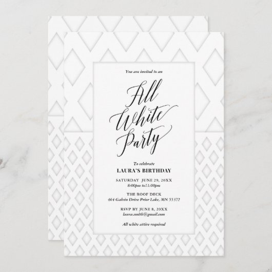 Invitation à une fête tout en blanc (Devant / Derrière)