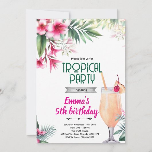 Invitation à une fête tropicale Piña Colada (Devant)