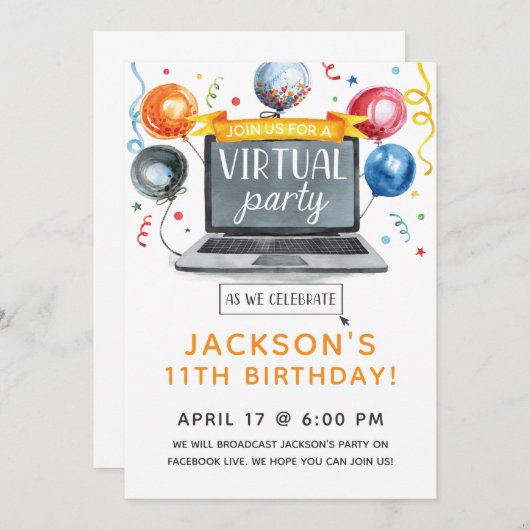 Invitation à une fête virtuelle (Devant / Derrière)