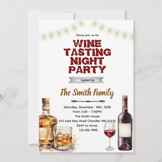 Invitation à une fête Whiskey et Vin (Devant)