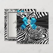 Invitation à une fête Zèbre Bleu Turquoise (Devant / Derrière)