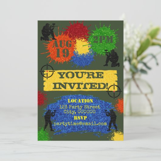 Invitation à une partie de paintball pailletée (Debout devant)