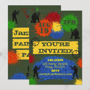 Invitation à une partie de paintball pailletée
