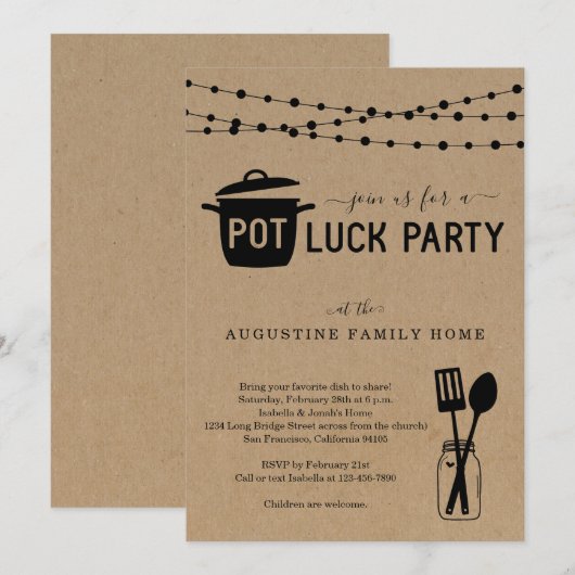 Invitation à une soirée à potluck (Devant / Derrière)