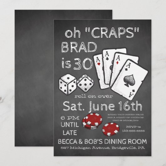 Invitation à une soirée à thème Poker (Devant / Derrière)