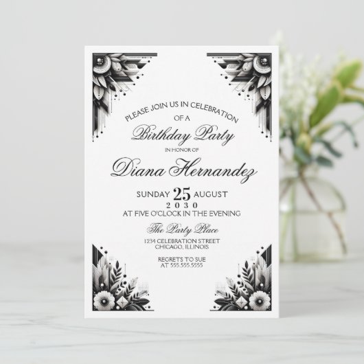 Invitation à une soirée Art Déco florale (Debout devant)