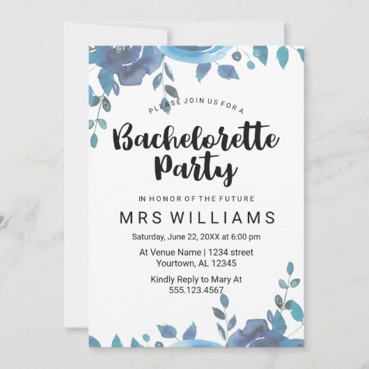 Invitation à une soirée Bachelorette Bleue (Devant)