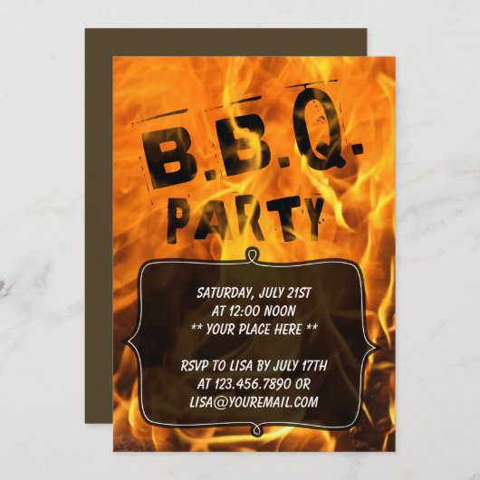 Invitation à une soirée barbecue de brûlures chaud (Devant / Derrière)