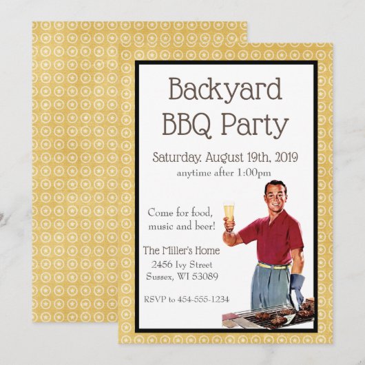 Invitation à une soirée BBQ rétro (Devant / Derrière)