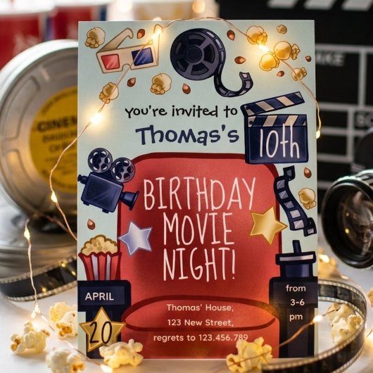 Invitation à une soirée cinéma d'anniversaire