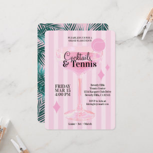 Invitation à une soirée cocktails et tennis (rose)