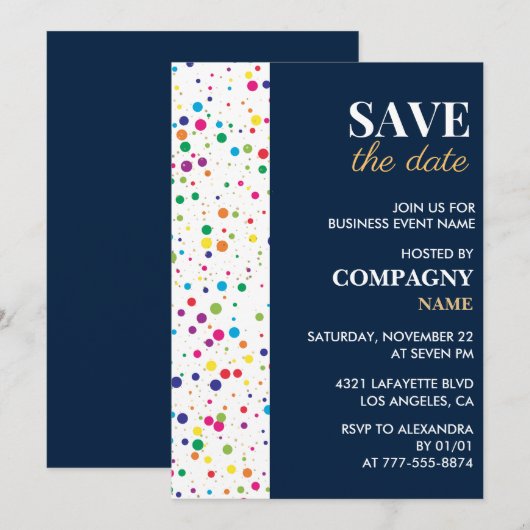 Invitation à une soirée d'affaires Confetti Save t (Devant / Derrière)