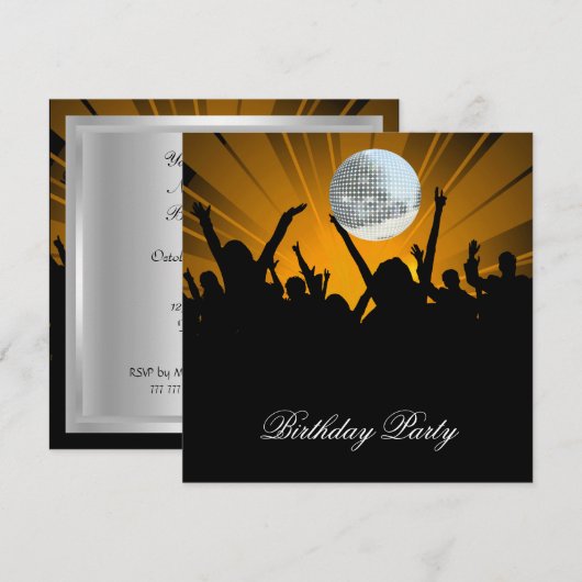 Invitation à une soirée d'anniversaire Disco Retro (Devant / Derrière)