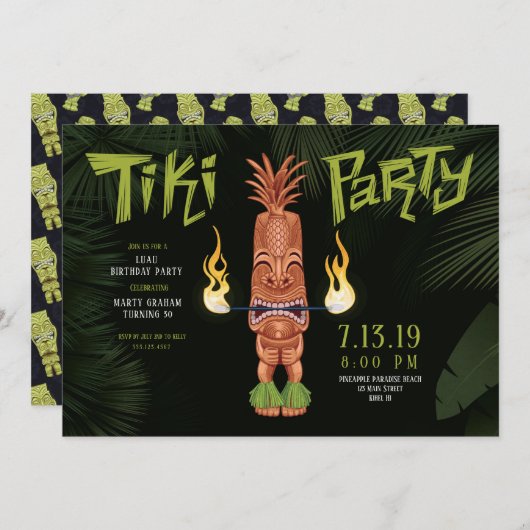 Invitation à une soirée d'anniversaire Tiki Luau (Devant / Derrière)