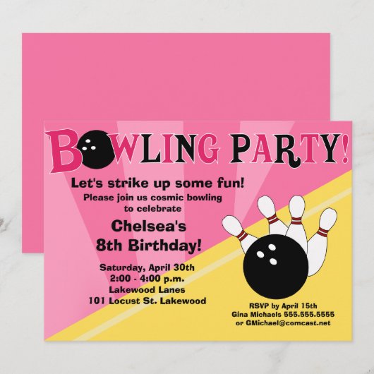 Invitation à une soirée de bowling Filles fêtent a (Devant / Derrière)
