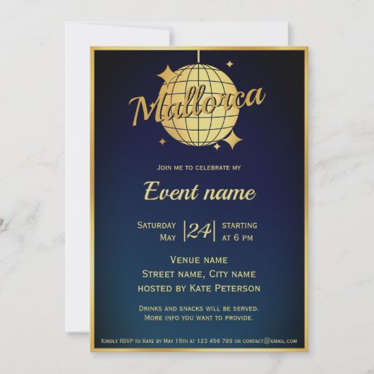 Invitation à une soirée de fête à Majorque en Espa (Devant)