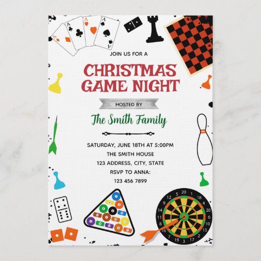 Invitation à une soirée de jeux de Noël (Devant)