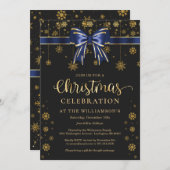 Invitation à une soirée de Noël bleu marine et or (Devant / Derrière)