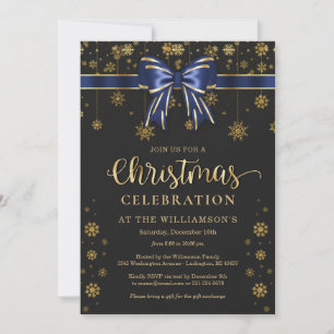 Invitation à une soirée de Noël bleu marine et or