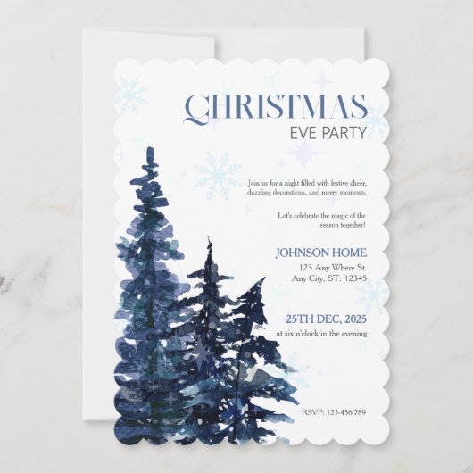 Invitation à une soirée de Noël, Invitations Bleu (Devant)