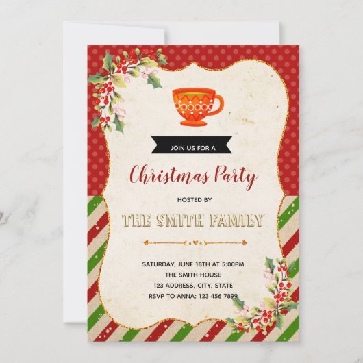 Invitation à une soirée de thé de Noël (Devant)