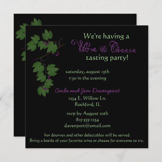 Invitation à une soirée dégustation de vins et de  (Devant / Derrière)