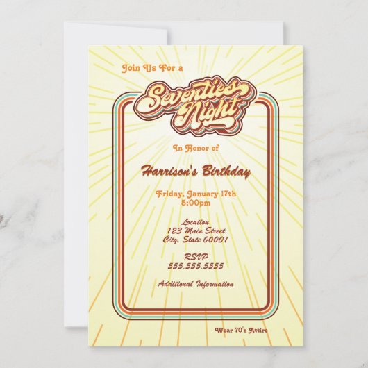 Invitation à une soirée des années soixante-dix (Devant)