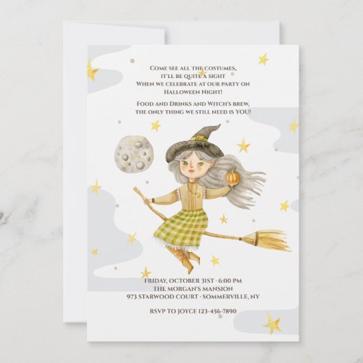 Invitation à une soirée d'Halloween de sorcière (Devant)
