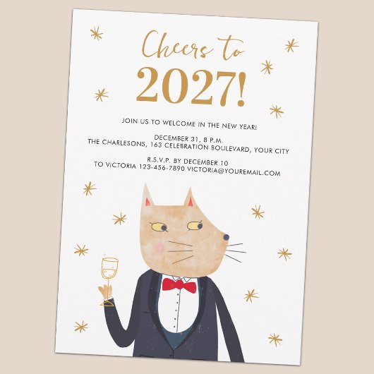 Invitation à une soirée du Nouvel An avec un chat