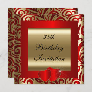 Invitation à une soirée élégante Red & Gold Swirls