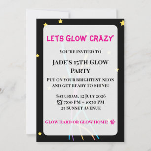 Invitation à une soirée Glow Fête ado/adulte