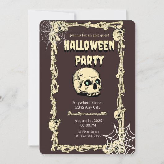 Invitation à une soirée Halloween crâne (Devant)