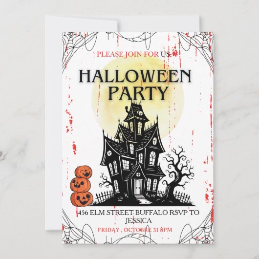 Invitation à une soirée Halloween dans une maison (Devant)