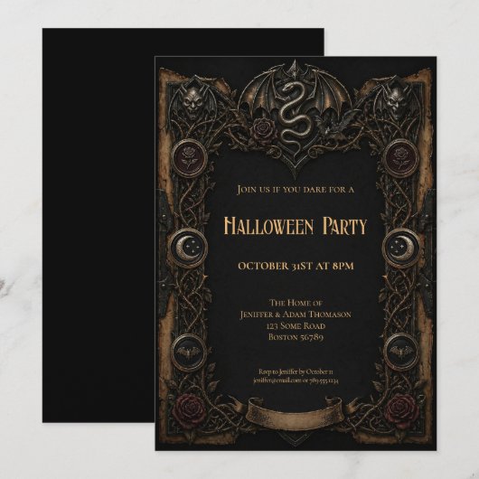 Invitation à une soirée Halloween vintage (Devant / Derrière)