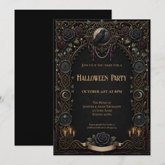 Invitation à une soirée Halloween vintage (Devant / Derrière)