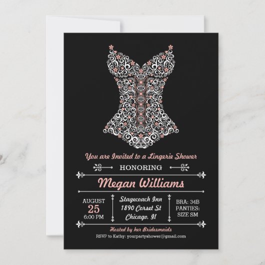 Invitation à une soirée lingerie sur fond noir (Devant)