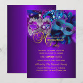 Invitation à une soirée masquée aux masques violet (Devant / Derrière)